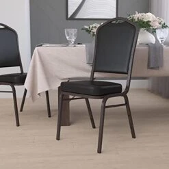 Flash Furniture HERCULES Series Crown Back Stacking Banquet Chair In Black Vinyl - Gold Vein Frame