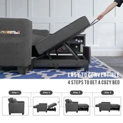 DURASPACE Futon Sofa Bed, 3 In 1 Convertible Sofa Chair Bed, Adjustable Backrest Chair, Chaise Lounge With USB Ports, Cup Holder, Side Pocket, Storage Box For Living Room (Dark Gray Linen) -Songmics Furniture Shop 41VHG58Mc1L