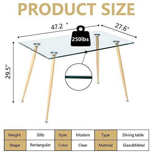 Bacyion 5 Pieces Modern Dining Table Set For 4,Rectangle Glass Table And 4 Fabric Kitchen Room Chairs,Dining Room Table And Chairs Set For Home And Small Space (Rectangle Table + 4 Light Grey Chairs) 3 Bacyion 5 Pieces Modern Dining Table Set For 4,Rectangle Glass Table And 4 Fabric Kitchen Room Chairs,Dining Room Table And Chairs Set For Home And Small Space (Rectangle Table + 4 Light Grey Chairs) - Image 3