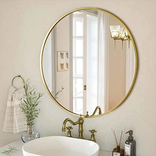 GLSLAND Circle Mirror, Gold Round Wall Mirror 24 Inch, Round Vanity Mirror For Bathrooms, Entryways, Living Rooms And Wall Decor 8 GLSLAND Circle Mirror, Gold Round Wall Mirror 24 Inch, Round Vanity Mirror For Bathrooms, Entryways, Living Rooms And Wall Decor - Image 8