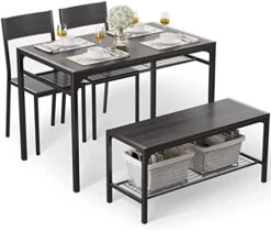 Gizoon Kitchen Table And 2 Chairs For 4 With Bench, 4 Piece Dining Table Set For Small Space, Apartment, Black 12 Gizoon Kitchen Table And 2 Chairs For 4 With Bench, 4 Piece Dining Table Set For Small Space, Apartment, Black -Songmics Furniture Shop 41VMSv41tVL. AC