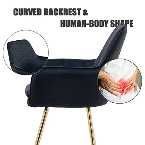 Altrobene Velvet Accent Chair, Home Office Desk Chair, Living Room Bedroom Arm Chair, Modern Dinging Chair, Girls Vanity Chair, Golden Finished, Black 3 Altrobene Velvet Accent Chair, Home Office Desk Chair, Living Room Bedroom Arm Chair, Modern Dinging Chair, Girls Vanity Chair, Golden Finished, Black - Image 3