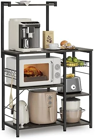VASAGLE Baker's Rack, Microwave Stand, Kitchen Storage Rack With Wire Basket, 6 Hooks, And Shelves, For Spices, Pots, And Pans, Rustic Brown And Black UKKS35X 4 VASAGLE Baker's Rack, Microwave Stand, Kitchen Storage Rack With Wire Basket, 6 Hooks, And Shelves, For Spices, Pots, And Pans, Rustic Brown And Black UKKS35X - Image 4