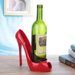AUNMAS High Heel Wine Rack, Stylish Decorative High Heel Shoe Style Wine Bottle Holder Countertop Storage Stand For Wedding Party Home Decor (Red)