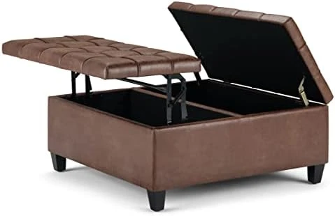 SIMPLIHOME Harrison 36 Inch Wide Square Coffee Table Lift Top Storage Ottoman In Upholstered Slate Grey Tufted Linen Look Fabric For The Living Room, Transitional 10 SIMPLIHOME Harrison 36 Inch Wide Square Coffee Table Lift Top Storage Ottoman In Upholstered Slate Grey Tufted Linen Look Fabric For The Living Room, Transitional - Image 10