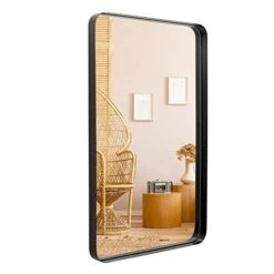 24"x36" Black Bathroom Mirror, Upgrade Metal Frame Wall Mounted With Rounded Corner For Entryways, Living Rooms