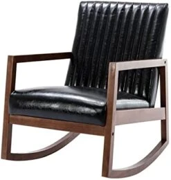 HNY Mid Century Rocking Nursery Chair With Wood Frames, Faux Leather Upholstered Farmhouse Living Room Armchair, For Living Room Bedroom, Light Brown -Songmics Furniture Shop 41VcrGDIPZL. AC