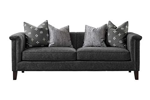 Acanva Luxury Tuxedo Velvet Channel Tufted Key Arm Living Room Sofa, 2 Piece Set, Grey 2 Acanva Luxury Tuxedo Velvet Channel Tufted Key Arm Living Room Sofa, 2 Piece Set, Grey - Image 2