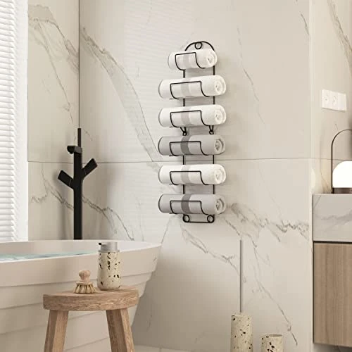 SODUKU Towel Rack Wall Mounted Metal Wine Rack Towel Shelf For Bathroom Black 2 SODUKU Towel Rack Wall Mounted Metal Wine Rack Towel Shelf For Bathroom Black - Image 2