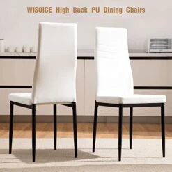 WISOICE Dining Table Set For 4, Round Glass Kitchen Table And Chairs, Modern 5 Piece Dining Room Dinner Table With High Back PU Leather Metal Frames Chairs -Songmics Furniture Shop 41VklmD4BzL
