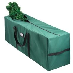 9 Ft Christmas Tree Storage Bag - Waterproof, Heavy-Duty 600D Oxford Christmas Tree Bag - Reinforced Handles, Dual Zipper, Label & Side Pocket - Protection From Dust, Water - Green, 50x15x20″ - Sagler
