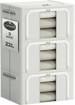 Furnhome Clothes Storage Organizer Bins Containers , Foldable Stackable Storage Bins-Oxford Cloth Steel Frame Storage Box For Clothing Storage With Foldable Clear Window & Reinforced Handles (Navy Dots, 66L, 3PCS)… -Songmics Furniture Shop 41VrCFbH5ML. AC