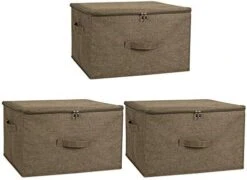 ANMINY 3PCS Storage Bins With Zipper Lid Handles Storage Boxes PP Plastic Board Foldable Lidded Cotton Linen Fabric Home Cubes Baskets Closet Clothes Toys Organizer Containers - Coffee, Large Size -Songmics Furniture Shop 41VrK8hl8yL. AC 1