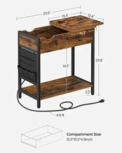 VASAGLE Side Table With Storage, End Table With USB Ports And Outlets, Nightstand With Charging Station, Fabric Bags, For Living Room, Bedroom, Rustic Brown And Black ULET310B01V1 -Songmics Furniture Shop 41Vyv07sTcL