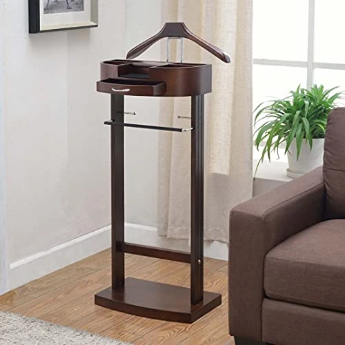 Proman Products Crescent Moon Valet Stand With Drawer, Top Tray, Contour Hanger, Trouser Bar, Tie & Belt Hooks And Shoe Rack - VL36546 2 Proman Products Crescent Moon Valet Stand With Drawer, Top Tray, Contour Hanger, Trouser Bar, Tie & Belt Hooks And Shoe Rack - VL36546 - Image 2