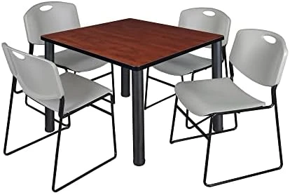 Kee 36" Square Breakroom Table- Cherry/ Black & 4 Zeng Stack Chairs- Black 13 Kee 36" Square Breakroom Table- Cherry/ Black & 4 Zeng Stack Chairs- Black - Image 13