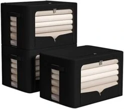 3 Pack Clothes Storage Organizer Bins - Foldable Metal Frame Storage Bins Stackable Oxford Cloth Fabric Container Organizer Set With Carrying Handles And Clear Window (Medium-36L, Dark Grey) -Songmics Furniture Shop 41W6CBj FRL. AC