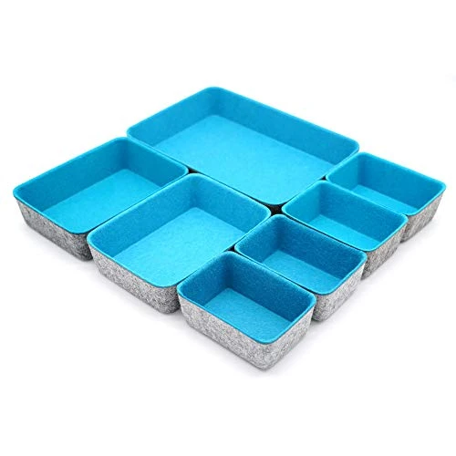 Welaxy Drawer Organizers Bins Felt Storage Bin Office Organizer Shallow Small Desk Organizer Trays Draw Dividers 7-piece (Turquoise) 2 Welaxy Drawer Organizers Bins Felt Storage Bin Office Organizer Shallow Small Desk Organizer Trays Draw Dividers 7-piece (Turquoise) - Image 2
