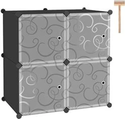 C&AHOME Cube Storage Organizer With Doors, 4-Cube Shelves, Closet Cabinet, DIY Plastic Modular Bookshelf Ideal For Bedroom, Living Room, 24.8" L X 12.4" W X 24.8" H Milky USHS04M-DOOR -Songmics Furniture Shop 41W8XBFNKNL. AC