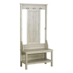 BOWERY HILL Contemporary Wood Hall Tree And Shoe Bench In Gray