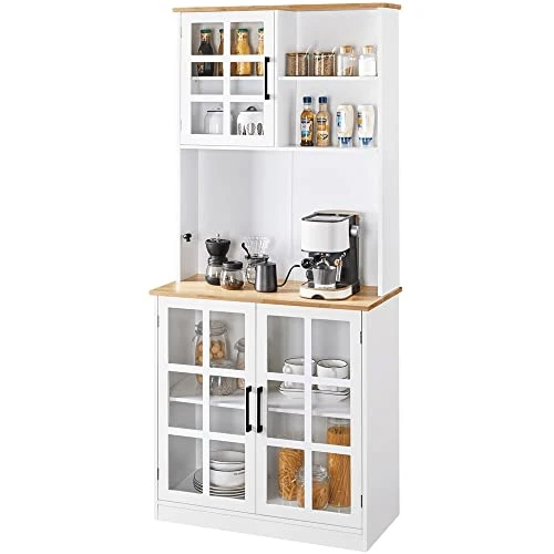 CICIX Kitchen Pantry Storage With 3 Cabinets 2 Open Shelves For Dining Room, White 1 CICIX Kitchen Pantry Storage With 3 Cabinets 2 Open Shelves For Dining Room, White