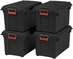 IRIS USA 27 Gallon Heavy-Duty Plastic Storage Tote With Lids, Storage Plastic Bin Organizer Container With Durable Lid, Black/Orange, 3 Pack -Songmics Furniture Shop 41WP7JOs L. AC