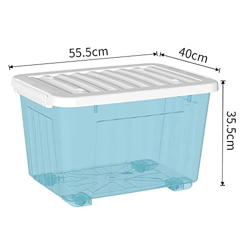 Cetomo 55L*3 Plastic Storage Box,Clear Blue, Tote Box, Organizing Container With Durable Lid And Secure Latching Buckles, Stackable And Nestable, 3Pack, With Buckle 2 Cetomo 55L*3 Plastic Storage Box,Clear Blue, Tote Box, Organizing Container With Durable Lid And Secure Latching Buckles, Stackable And Nestable, 3Pack, With Buckle - Image 2