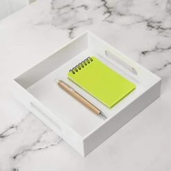 KEVLANG White Sturdy Acrylic Tray With Handles-8x8 Inch- Countertop Organizer Tray For Kitchen,Bathroom,Office- Storage Box For Cosmetics, Jewelry,Toiletries,Toy,Gadgets -Songmics Furniture Shop 41WRdqkS4HL