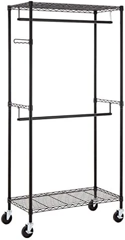 Finnhomy Heavy Duty Rolling Garment Rack Clothes Rack With Double Hanger Rods And Shelves, Portable Closet Organizer With Wheels, 1'' Diameter Thicken Steel Tube Hold Up To 300Lbs, Black 5 Finnhomy Heavy Duty Rolling Garment Rack Clothes Rack With Double Hanger Rods And Shelves, Portable Closet Organizer With Wheels, 1'' Diameter Thicken Steel Tube Hold Up To 300Lbs, Black - Image 5