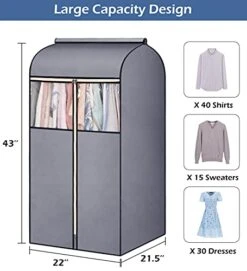 SLEEPING LAMB 43'' Garment Bag Organizer Storage With Clear PVC Windows Garment Rack Cover Well-Sealed Hanging Closet Cover For Suits Coats Jackets, Grey (Hanging Rod Not Included) 10 SLEEPING LAMB 43'' Garment Bag Organizer Storage With Clear PVC Windows Garment Rack Cover Well-Sealed Hanging Closet Cover For Suits Coats Jackets, Grey (Hanging Rod Not Included) -Songmics Furniture Shop 41WWR6gURKL