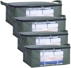 Wismart Large Capacity Zippered Clothes Storage Bags With Plastic Clear Window And Durable Handles Great For Seasonal Storage, Bedding, Blankets ,Foldable With Sturdy Zipper, 4 Pack, Green (Large, Green-4Pack) -Songmics Furniture Shop 41WZzPUfYL. AC