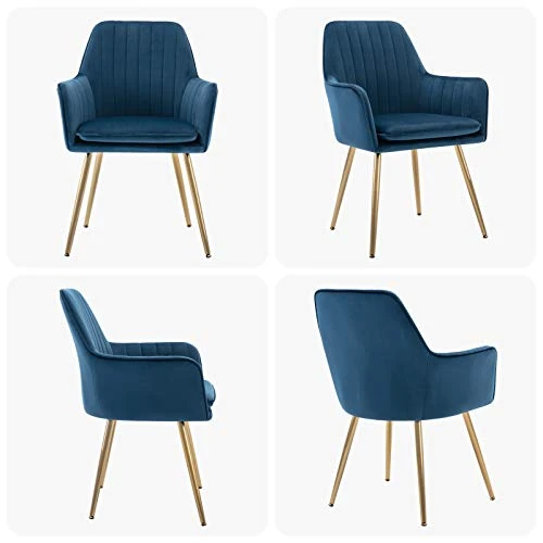 Ceedment Modern Living Dining Room Accent Arm Chairs Club Guest With Gold Metal Legs (2, Blue) 6 Ceedment Modern Living Dining Room Accent Arm Chairs Club Guest With Gold Metal Legs (2, Blue) - Image 6