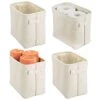 MDesign Narrow Fabric Storage Bin Basket With Handles For Bathroom Closet, Vanity, Cabinet, Cubby, Countertop, Tall Slim Baskets For Towels, Toilet Tissue, Crane Collection, 4 Pack - Cream