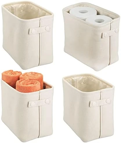 MDesign Narrow Fabric Storage Bin Basket With Handles For Bathroom Closet, Vanity, Cabinet, Cubby, Countertop, Tall Slim Baskets For Towels, Toilet Tissue, Crane Collection, 4 Pack - Cream 7 MDesign Narrow Fabric Storage Bin Basket With Handles For Bathroom Closet, Vanity, Cabinet, Cubby, Countertop, Tall Slim Baskets For Towels, Toilet Tissue, Crane Collection, 4 Pack - Cream - Image 7