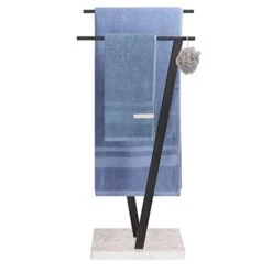 Winmien Freestanding Towel Rack For Bathroom, SUS 304 Stainless Steel Towel Holder With Marble Base For Bathroom Floor, Pool, 2-Tier (Black)