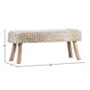 GENERIC 48-inch Long Handwoven Natural Wool And Eucalyptus Wood Bench Brown Beach Bohemian Eclectic Fabric Upholstered Finish