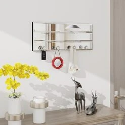 SHYFOY Mirrored Key Holder For Wall Decorative Love Letter Sign Plaque Key Hanger For Wall Decor, Glitter Key Rack Wall Hanger With 4 Crystal Hooks For Entryway Front Door Key Hanging -Songmics Furniture Shop 41WqANVD5L. AC