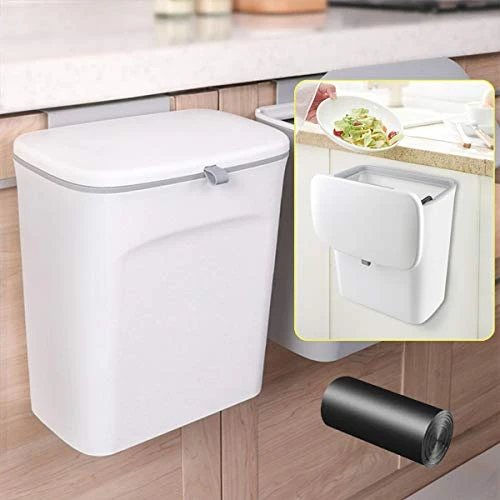 AYADA Hanging Trash Can With Lid, Hanging Garbage Can Lid For Kitchen Cabinet Door In Cabinet, Hanging Door Mounted, Under Sink Door Trash Bin RV Bathroom (White) 1 AYADA Hanging Trash Can With Lid, Hanging Garbage Can Lid For Kitchen Cabinet Door In Cabinet, Hanging Door Mounted, Under Sink Door Trash Bin RV Bathroom (White)