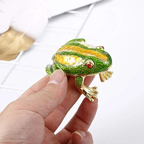 Hand Painted Trinket Box Decoration, Enameled Mini Metal Hinged Jewelry Box With Crystals, Rings Earrings Necklace Storage, Home Decor Crafts, Unique Animal Figurine Collectible Gift (Frog) 5 Hand Painted Trinket Box Decoration, Enameled Mini Metal Hinged Jewelry Box With Crystals, Rings Earrings Necklace Storage, Home Decor Crafts, Unique Animal Figurine Collectible Gift (Frog) - Image 5