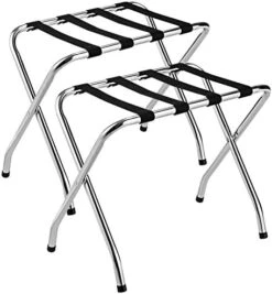 Tangkula Chrome Luggage Rack For Guest Room, No Assembly Required, Folding Metal Suitcase Stand With Nylon Belts, For Home Bedroom Guest Room Hotel, Luggage Rack, Silver (1) -Songmics Furniture Shop 41Wvz2q7AbL. AC
