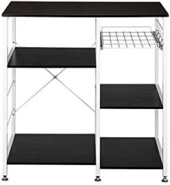Lovinland Kitchen Baker's Rack, Microwave Oven Stand 3 Tier Kitchen Storage Shelf With Wire Basket 5 Hooks Mini Oven For Spices Utensils Metal Frame (Dark Brown) -Songmics Furniture Shop 41WxwPROGEL. AC
