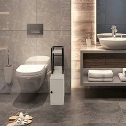 SUNTAGE Small Bathroom Storage Cabinet, Narrow Side Bathroom Organizer W/Toilet Paper Roll Holder And Metal Frame, Slim Toilet Paper Storage Cabinet For Bathroom, White 11 SUNTAGE Small Bathroom Storage Cabinet, Narrow Side Bathroom Organizer W/Toilet Paper Roll Holder And Metal Frame, Slim Toilet Paper Storage Cabinet For Bathroom, White -Songmics Furniture Shop 41WyWSyEiUL