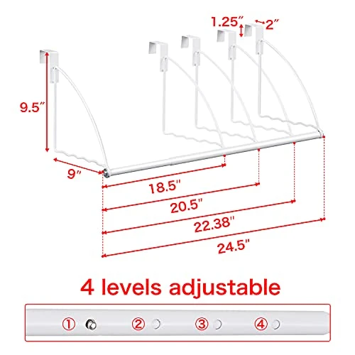 Tajsoon Over The Door Closet Valet, Expandable & Adjustable Over The Door Clothes Organizer Rack And Door Hanger For Clothing Or Towel, Drying Clothes, Bathrooms, Fits Doors Up To 1¾”, Metal, White 3 Tajsoon Over The Door Closet Valet, Expandable & Adjustable Over The Door Clothes Organizer Rack And Door Hanger For Clothing Or Towel, Drying Clothes, Bathrooms, Fits Doors Up To 1¾”, Metal, White - Image 3