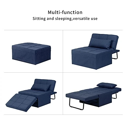 Sofa Bed, 4 In-1 Sleeper Chair Bed Multi-Function Folding Convertible Couch Chair Ottoman Bed For Apartment, Small Space (Deep Blue) 2 Sofa Bed, 4 In-1 Sleeper Chair Bed Multi-Function Folding Convertible Couch Chair Ottoman Bed For Apartment, Small Space (Deep Blue) - Image 2