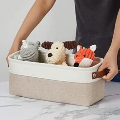 DULLEMELO 2-Pack Bathroom Baskets For Toilet, Small Storage Bins For Organizing Closets, Cabinets, Shelves, Canvas Fabric Storage Basket Bins With Leather Handles For Empty Gift Basket (White&Khaki) -Songmics Furniture Shop 41X9O7xtazL