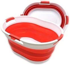 SAMMART 36L (9.5 Gallon) Collapsible 3 Handled Plastic Laundry Basket-Foldable Pop Up Storage Container-Portable Washing Tub-Space Saving Basket/Water Capacity 27L/7.1 Gallon (1, Grey) -Songmics Furniture Shop 41XItnGqEZL. AC