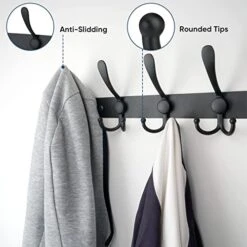 TICONN Wall Mounted Coat Rack, Five Heavy Duty Tri Hooks All Metal Construction For Jacket Coat Hat In Mudroom Entryway (Matte Black, 2-Pack) -Songmics Furniture Shop 41XKKo1LDtL