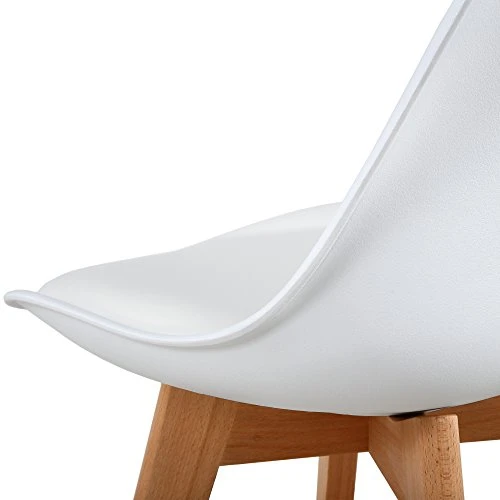 LSSBOUGHT Modern Style Dining Chairs,Shell Lounge Plastic Chair With Soft Padded Seat And Solid Wooden Legs Set Of 4 (White) 5 LSSBOUGHT Modern Style Dining Chairs,Shell Lounge Plastic Chair With Soft Padded Seat And Solid Wooden Legs Set Of 4 (White) - Image 5