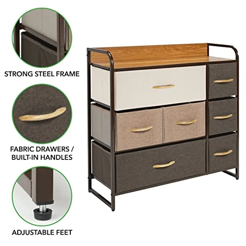 MDesign 30.9" High Steel Frame/Wood Top Storage Dresser Furniture Unit With 7 Removable Fabric Drawers - Large Bureau Organizer For Bedroom, Living Room, Closet - Multi-Color/Espresso Brown 3 MDesign 30.9" High Steel Frame/Wood Top Storage Dresser Furniture Unit With 7 Removable Fabric Drawers - Large Bureau Organizer For Bedroom, Living Room, Closet - Multi-Color/Espresso Brown - Image 3