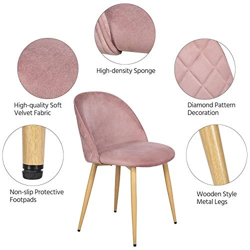 Yaheetech Dining Chairs Kitchen Chairs Living Room Chairs Vanity Chairs Upholstered Side Chairs Makeup Chairs With Soft Velvet Seat Backrest And Wooden Style Metal Legs Set Of 4, Pink 2 Yaheetech Dining Chairs Kitchen Chairs Living Room Chairs Vanity Chairs Upholstered Side Chairs Makeup Chairs With Soft Velvet Seat Backrest And Wooden Style Metal Legs Set Of 4, Pink - Image 2